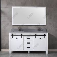 Double vanity with quartz top. China 60inch Sliding Barn Door Double Sinks Bathroom Vanity With Grey Quartz Top China Transitional Wall Mounted
