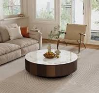 Amazon.com: 35.43" Modern Coffee Table for Living Room, Round Coffee Table  with Storage Drawer, Sintered Stone Top with Metal Base, NO Assembly Living  ...
