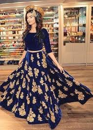 Blue Embroidered Velvet Semi Stitched Lehenga A And V Fashion 2198545 Party Wear Lehenga Indian Party Wear Pakistani Formal Dresses