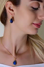 Drop Shaped Lapis Lazuli Short Necklace Gold Plated