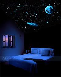 Glow In The Dark Shooting Comet With Stars And Moon Outer Space Transparent Ceiling Mural Poster Outer Space Bedroom Space Themed Bedroom Bedroom Night