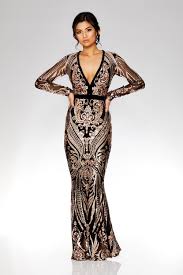 Black And Rose Gold Sequin Embellished Fishtail Maxi Dress Gold And Black Dress Fishtail Maxi Dress Dresses