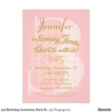 Birthday Invitation Card For 3 Year Old Boy 3rd Birthday Invitation Girls Pink Gold Hearts Zazzle Com Birthday Invitations Birthday Invitations Girl 2nd Birthday Invitations