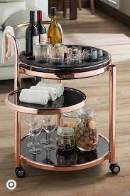 Many styles, colors, sizes & materials Holiday Hosting A Bar Cart Takes The Party Anywhere In Style From Dining Room To Basement Rose Gold Kitchen Bar Cart Decor Gold Kitchen