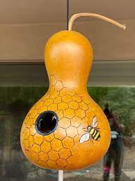 Gourd Birdhouse With Bee And Honeycomb In 2021 Gourds Crafts Gourds Birdhouse Hand Painted Gourds