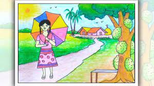 Learn how to draw summer for kids pictures using these outlines or easy summer fun. How To Draw Summer Season Scenery Village Scenery Drawing Easy Easy Drawings Art Drawings For Kids Poster Drawing