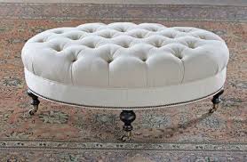 Tufted Oval Ottoman In Linato Cream Oval Ottoman Ottoman Tufted Ottoman Coffee Table