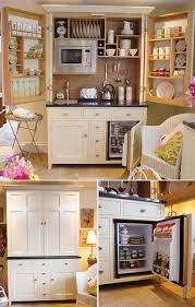 All In One Coffee And Tea Cabinet With Hidden Appliances In One Cabinet Tiny Kitchen Design Tiny Kitchen Tiny House Living
