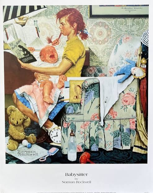 Norman Rockwell Art Lithograph BABYSITTER Saturday Evening Post November  1947 | eBay