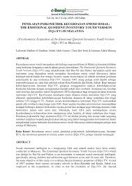 Contoh borang soal selidik kecerdasan emosi kerkoso pdf kecerdasan emosi dan komitmen guru terhadap organisasi Pdf Penilaian Psikometrik Kecerdasan Emosi Sosial The Emotional Quotient Inventory Youth Version Eq I Yv Di Malaysia Psychometric Evaluation Of The Emotional Quotient Inventory Youth Version Eq I Yv In Malaysia