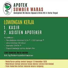 Sebanyak 1 lowongan kerja menjahit dan yang berhubungan dengan loker menjahit, rekrutmen menjahit, peluang kerja menjahit, peluang berkarir menjahit, pekerjaan menjahit di loker.my.id. Lowongan Kerja Kasir Asisten Apoteker Di Apotek Sumber Waras Tegal Bursa Lowongan Kerja