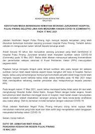 Pejabat pembangunan negeri pulau pinang. Fake News Penang Nurse Did Not Die From Covid 19 Vaccine Say Health Officials News Rojak Daily