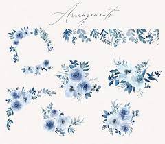 Anabella Blue Watercolor Flowers Png Clipart Set Blue Floral Dusty Blue Floral Clip Art Indigo Navy Sapphire Bouquets Arrangements Png Molduras Para Convites De Casamento Logotipo Casamento Monograma Casamento