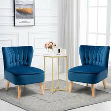 Gymax 2pcs Accent Chair Armless Leisure Chair Single Sofa W Wood Legs Blue Walmart Com Accent Chairs Single Sofa Leisure Chair
