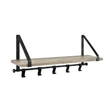 Get rustic shelf with hooks for every room in your home. Better Homes Gardens 23 Rustic Gray Single Wood Shelf With Black Metal Brackets Hooks Walmart Com Walmart Com