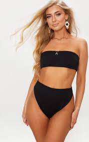 Black Crinkle High Waisted High Leg Bikini Bottom High Leg Bikini High Leg Swimsuit High Leg Bikini Bottoms