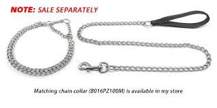 Beirui Premium 4 Foot 6ft Chain Heavy Duty Dog Leash Soft Padded Leather Handle Lead Perfect Basic Leashes For Large Chain Leather Handle Foot Chains