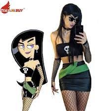 Danny Phantom Animation Sam Manson Cosplay Costume Women Sexy Tube Tops/  Mini Skirt Suit With Fishnet Stockings Summer Outfits - AliExpress