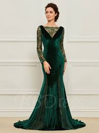 Lace Long Sleeves Mermaid Velvet Mother Of The Bride Dress Cheap Fashion Dresses Bride Dress Dresses