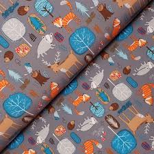 Stoff softshell soft shell wasserabweisend innenseite fleece kinderstoff meterware bunt mit. Softshell Waldtiere Auf Grau Traume Aus Stoff