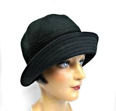1920s Cloche With Turned Up Brim In Black Canvas Cloche Hat Etsy In 2021 Cloche Hat Hats Vintage Hats