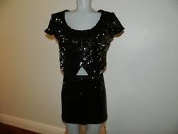 Nwt Betsey Johnson Women Black Sequin Top Skirt Outfit Sz M