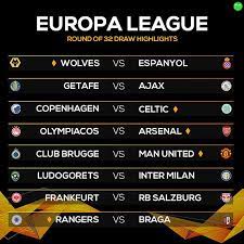 The draw for the round of 32 of the uefa europa league 2018/2019 has been completed. Europa League Draw Live Arsenal Man Utd And Wolves Last 32 Opponents Daily Mail Online