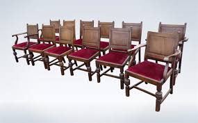 Dining room table and 6 chairs. Set 12 Antique Oak Dining Chairs Jacobean Panel Back Refectory