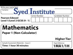 Gcse 9 1 Maths Exam Paper 1 Higher Non Calculator 1ma1 1h Specimen Edexcel Youtube