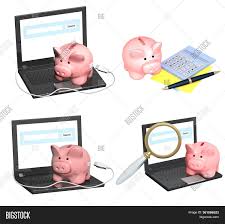 Sand clock, piggy bank and money. Electronic Bank Image Photo Free Trial Bigstock