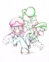 Super Mario Brothers Luigi Yoshi Nintendo Cartoon Art Pencil Etsy In 2021 Super Mario Art Cartoon Art Color Pencil Drawing