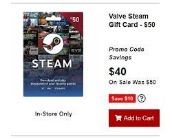 Maybe you would like to learn more about one of these? Expired Fry S Buy 50 Steam Gift Card For 40 With Promo Code 7314047 Limit 1 Gc Galore