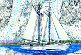 Maine Maritime Academy Nautical Chart Art Print Training Ship Schooner Bowdoin
