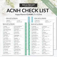 Classic Animal Crossing New Horizons Fish List Acnh Planner Refill Classic Printable Pages Classic Printable Sheets Digital Download Fish List Animal Crossing Printable Planner