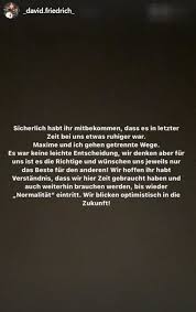 Vergangenes jahr nahmen sie an dem kuppelformat hochzeit auf den ersten blick teil und wurden von zu diesem romantischen anlass veröffentlicht nicole auf instagram einen brief an ihren mann david: David Friedrich Und Maxime Herbord Trennen Sich Nach Zwei Jahren Beziehung