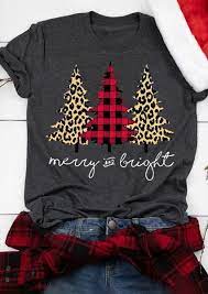 Plaid Leopard Printed Christmas Tree Merry And Bright T Shirt Tee Gr Joyouslook Plaid And Leopard Christmas Tshirts Personalized T Shirts