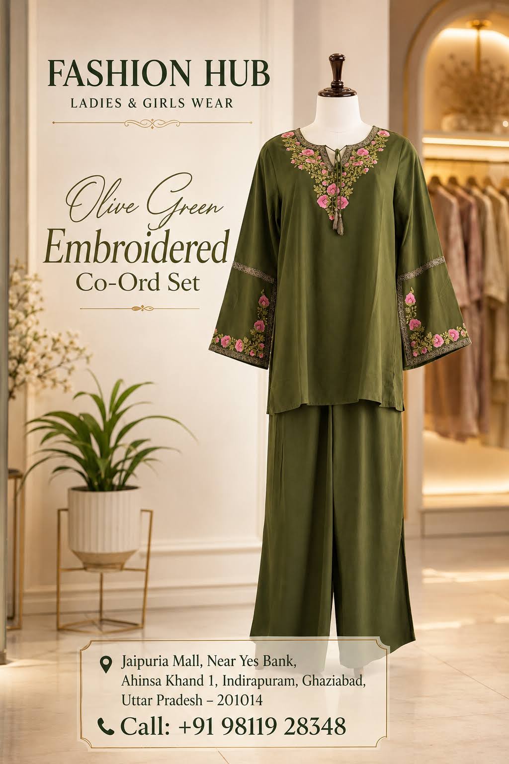 Olive Green Floral Embroidered Co-Ord Set product image