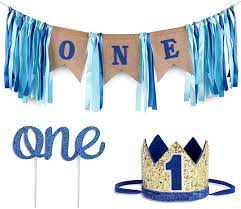 Mixed metallics smash cake idea photo: Buy Baby 1st Birthday Boy Decorations With Crown Baby Boy First Birthday Decorations High Chair Banner Cake Smash Party Supplies Happy Birthday One Burlap Banner No 1 Gold And Blue