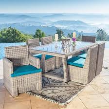 Sirio Niko 7 Piece Dining Set Peacock Outdoor Dining Spaces Patio Furniture Sets Patio Dining Set