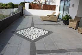 Silver Grey Granite Cobbles And Aggregate With Black Basalt And Blue Grey Granite Paving Terrace Tiles Patio Slabs Granite Paving