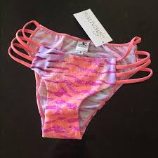 Sauvage Coral Tiger Strappy Side Bikini Bottoms Nwt