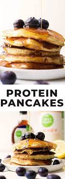 Protein Pancakes Made With Whey Protein Greek Yogurt Egg Whites And No Banana Protein Pancake Recipe Easy Protein Pancakes Whey Protein Pancakes