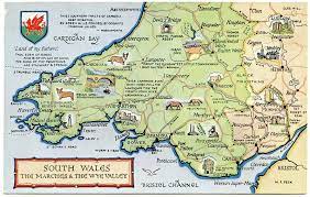 South wales south wales is a loosely defined region of wales bordered education. Postcard Map Of South Wales The Marches And The Wye Valley South Wales Map Wales Map