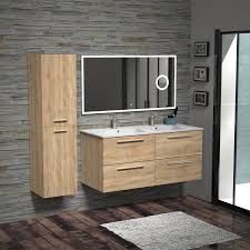 Vanille meuble tv effet bois clair et acier. Meuble Double Vasques Kiss 120 Cm Bois Clair