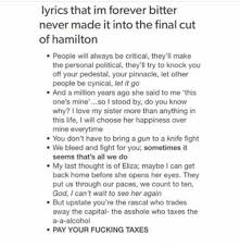 A Lot Of These Are In Some Of The Mixtape Songs Like Congratulations And Let It Go Hamilton Funny Hamilton Lyrics Hamilton Musical