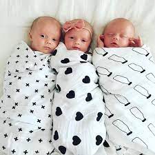 Let S Talk About Miracles These 3 Wrapped In Their Modern Burlap Cashfamilyfarmstead Triplet Babies Baby Swaddle Baby Sleep Sack