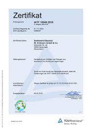 The list below provides links to pdf files for avient's iso certifications (iso certificates). Zertifikate Drahtwerk Elisental