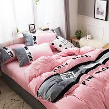 All in one bed set! Victoria S Secret Pink Embroidery Flannel Bedding Set Model 6 Ebeddingsets Flannel Bedding Flannel Bed Set Bedding Set