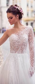 One Shoulder Long Sleeve Rubina Gown Accented With Intricate Pearl Detailing A Line Wedding Dr Bridal Gown Inspiration Wedding Dresses Romantic Bridal Dresses