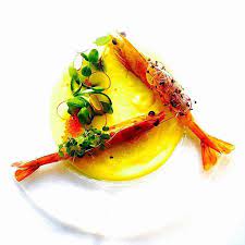 Foodstar Marco Tola Marco Tola Chef Shared A New Image Via Foodstarz Plus Shrimps Yellow Carrots Puree Curcuma Salmo Food Presentation Food Food Plating